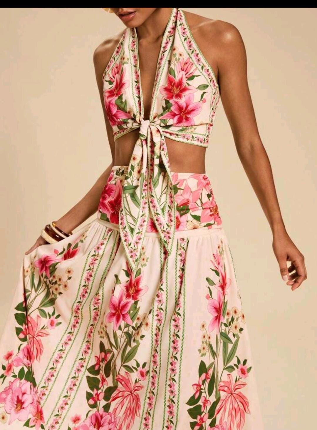 10. Pink Lily Halter Tie & Maxi Skirt Set