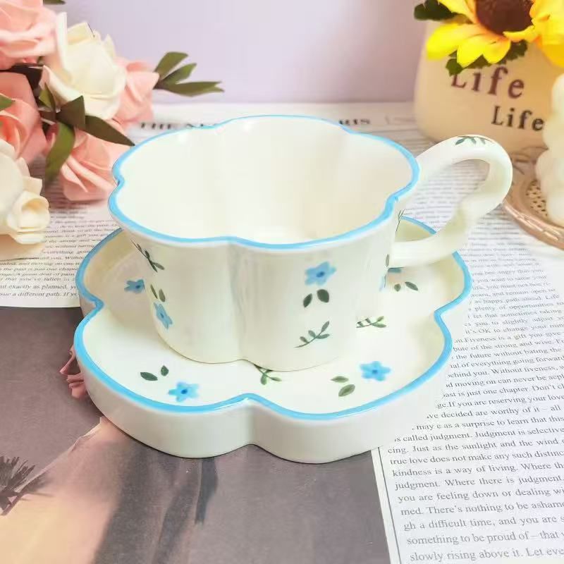 08. Blue Floral Flower-Shape Cup & Saucer