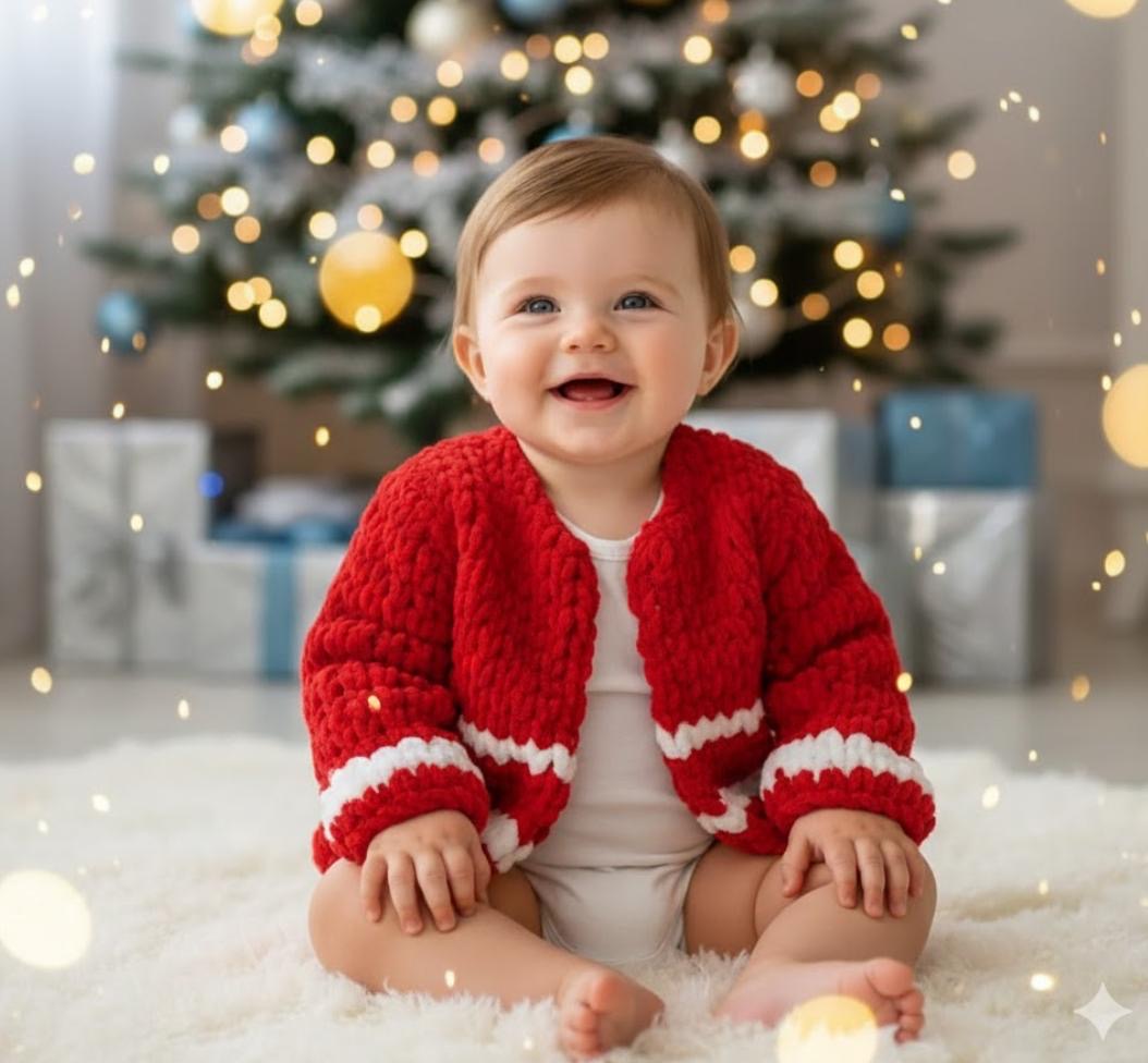 12. Chunky Knit Santa Cardigan — Red & White