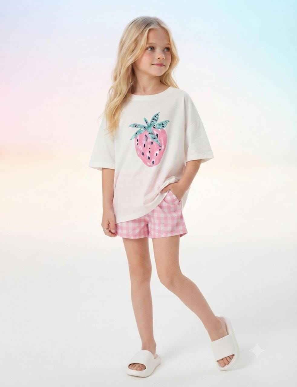 03. Turkey 🇹🇷 Strawberry Tee & Pink Gingham Shorts Set