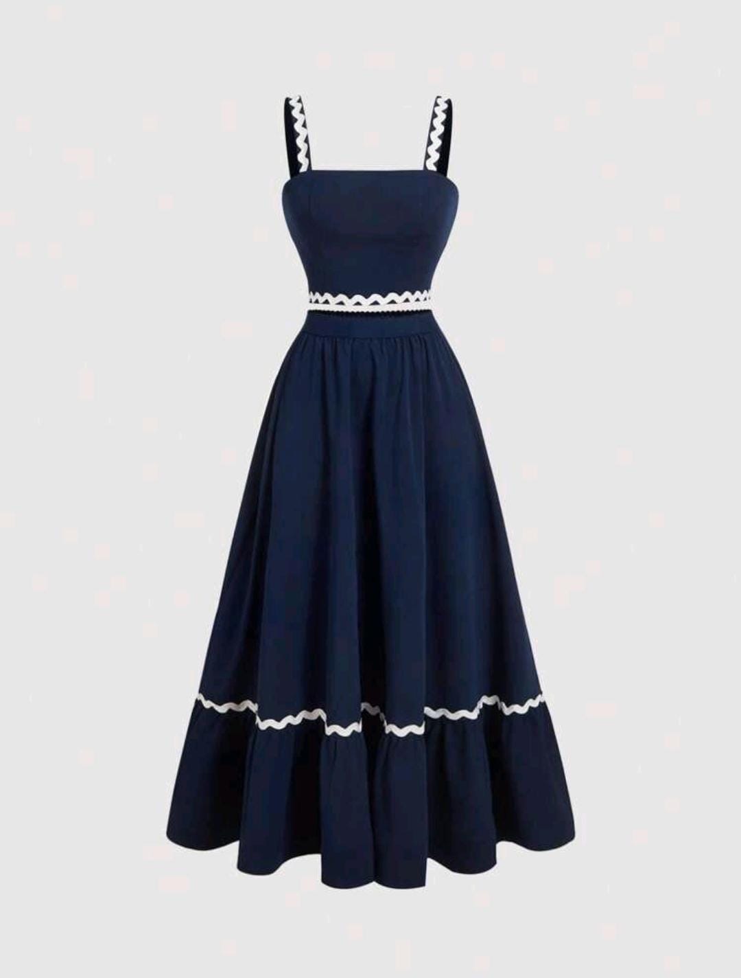 04. Navy Ric-Rac Trim Bustier & Midi Skirt Set