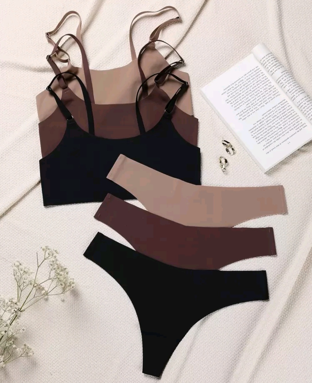 07. Bralette & Thong Set — Nude/Brown/Black