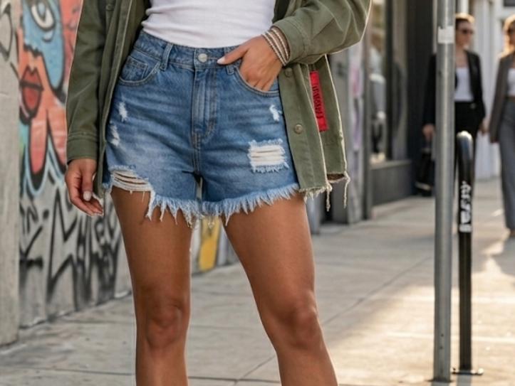 12. Frayed-Hem Ripped Denim Shorts
