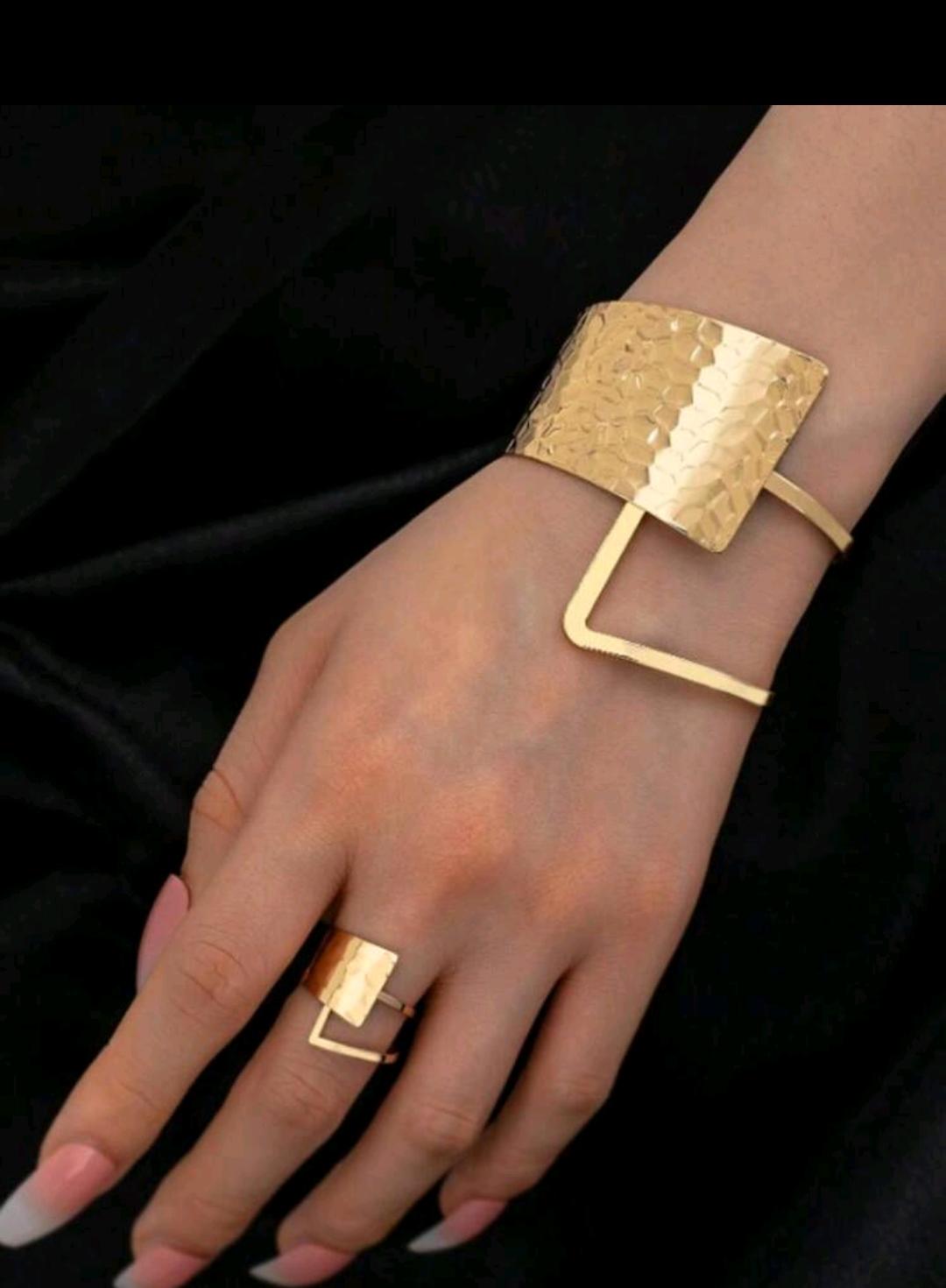 11. Gold Hammered Cuff Bracelet & Ring Set