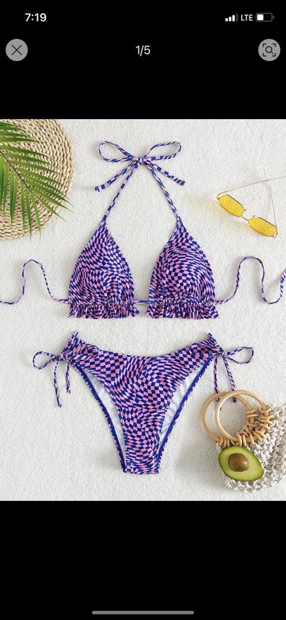 18. Pink & Blue Checkered Triangle Bikini Set