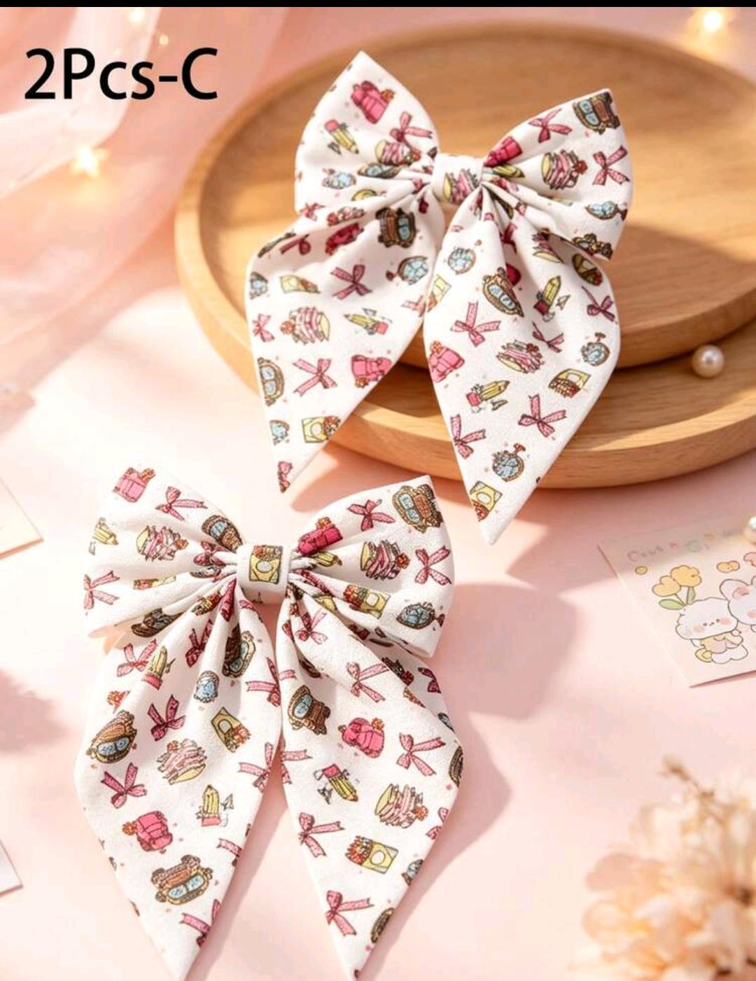 11. Pink School Print Sailor Bows — 2 pcs