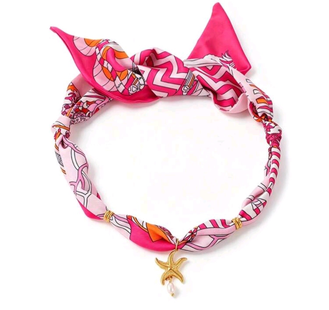 09. Pink Scarf Starfish Pearl Choker