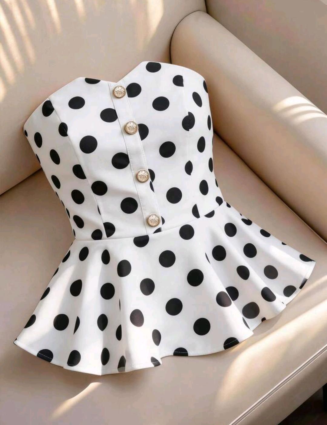 06. Polka Dot Strapless Peplum Top