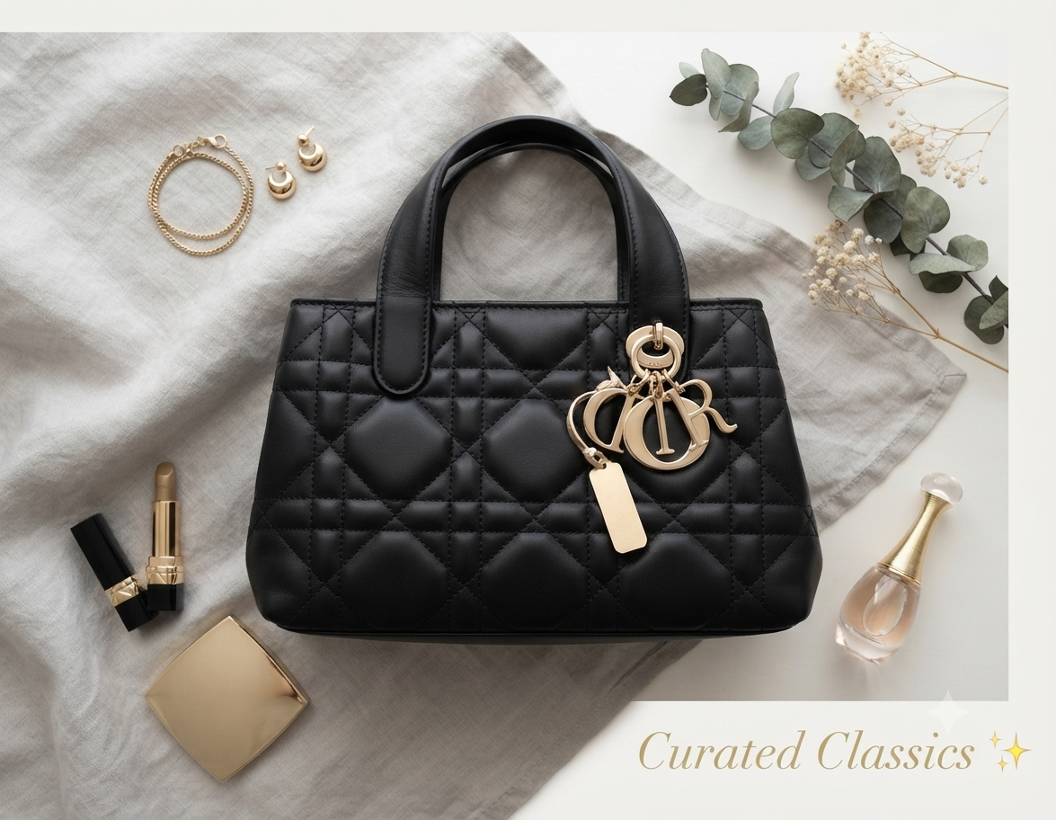 07. Dior-Style Cannage Quilted Tote — Black