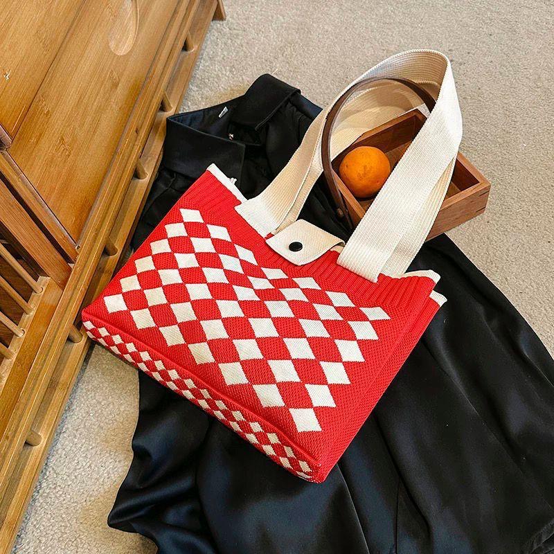 02. Argyle Knit Tote — Red