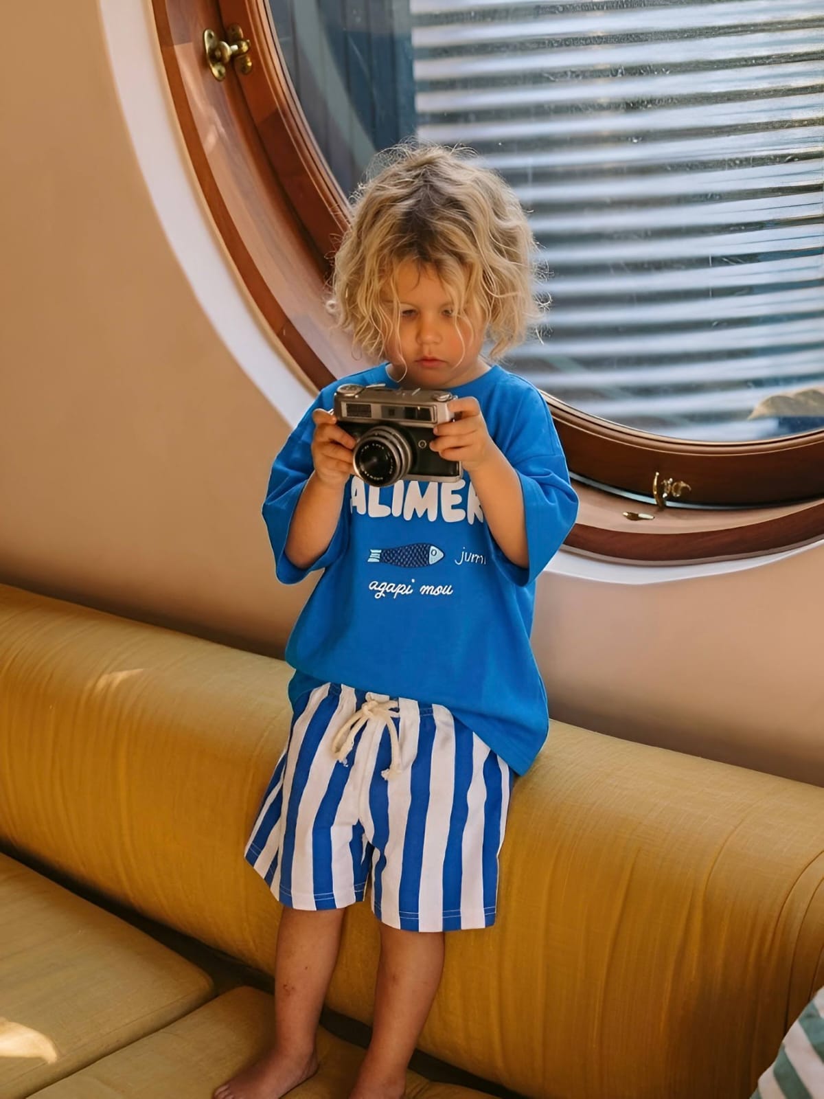 15. Turkey 🇹🇷 Blue Kalimera Tee & Striped Shorts Set
