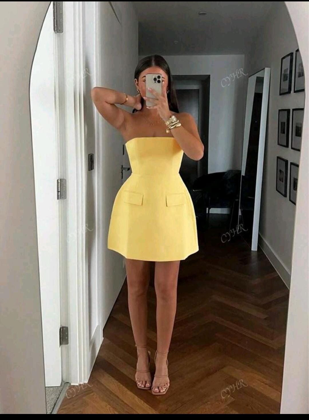 02. Yellow Strapless Pocket Mini Dress