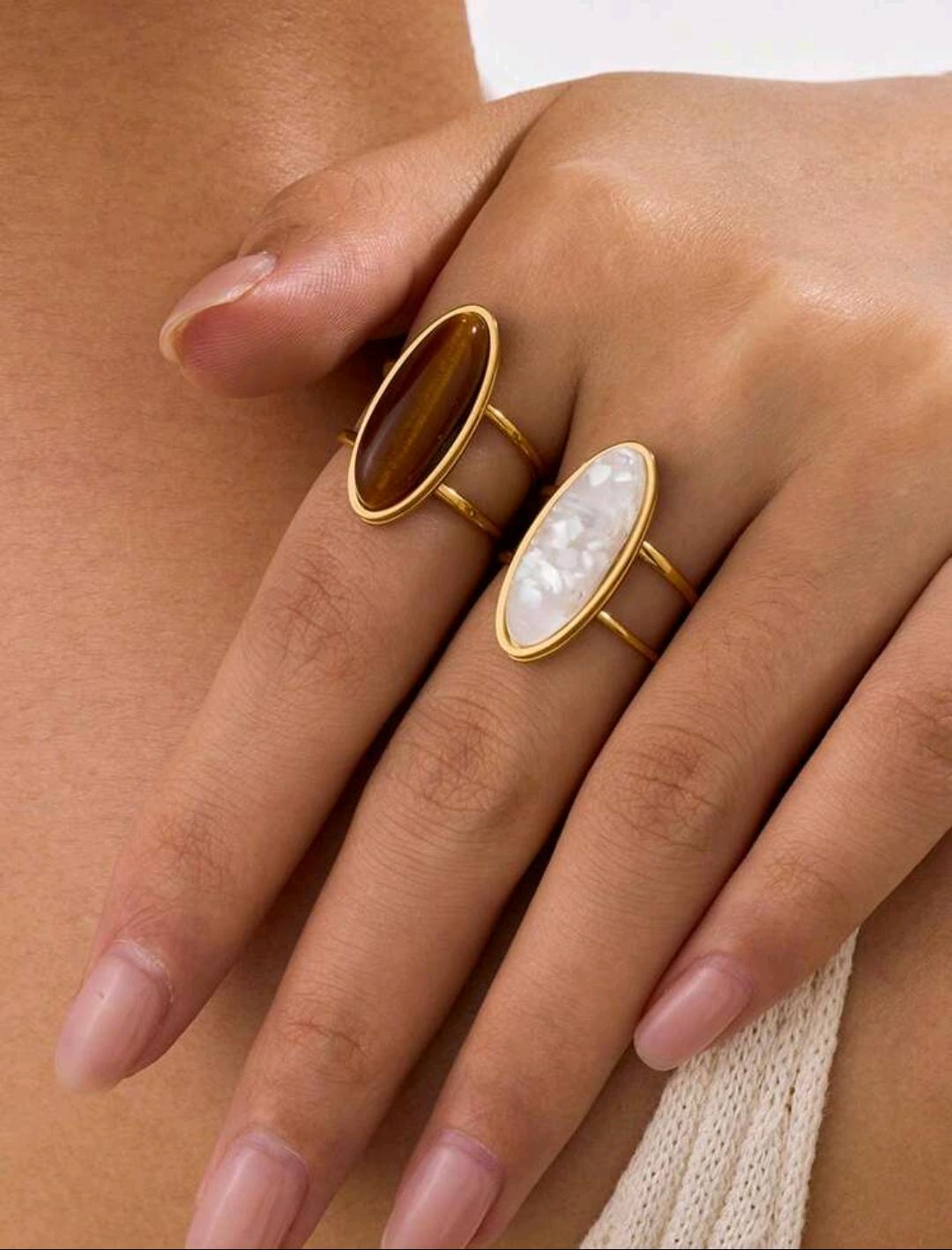 20. Oval Tiger Eye & Mother of Pearl Ring Set