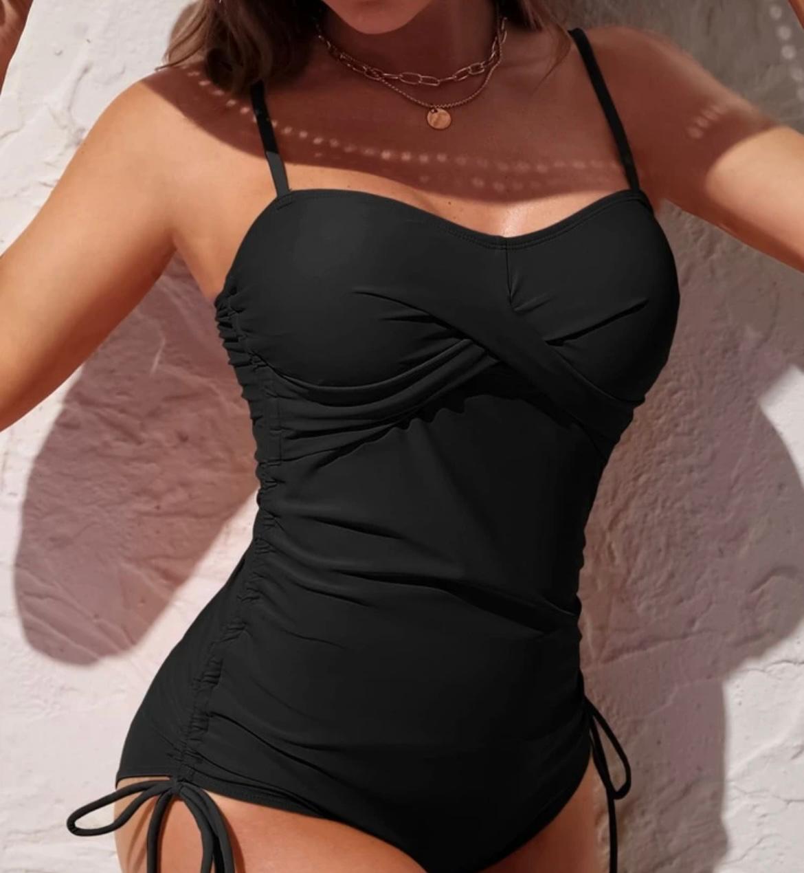 10. Black Ruched Side-Tie Tankini