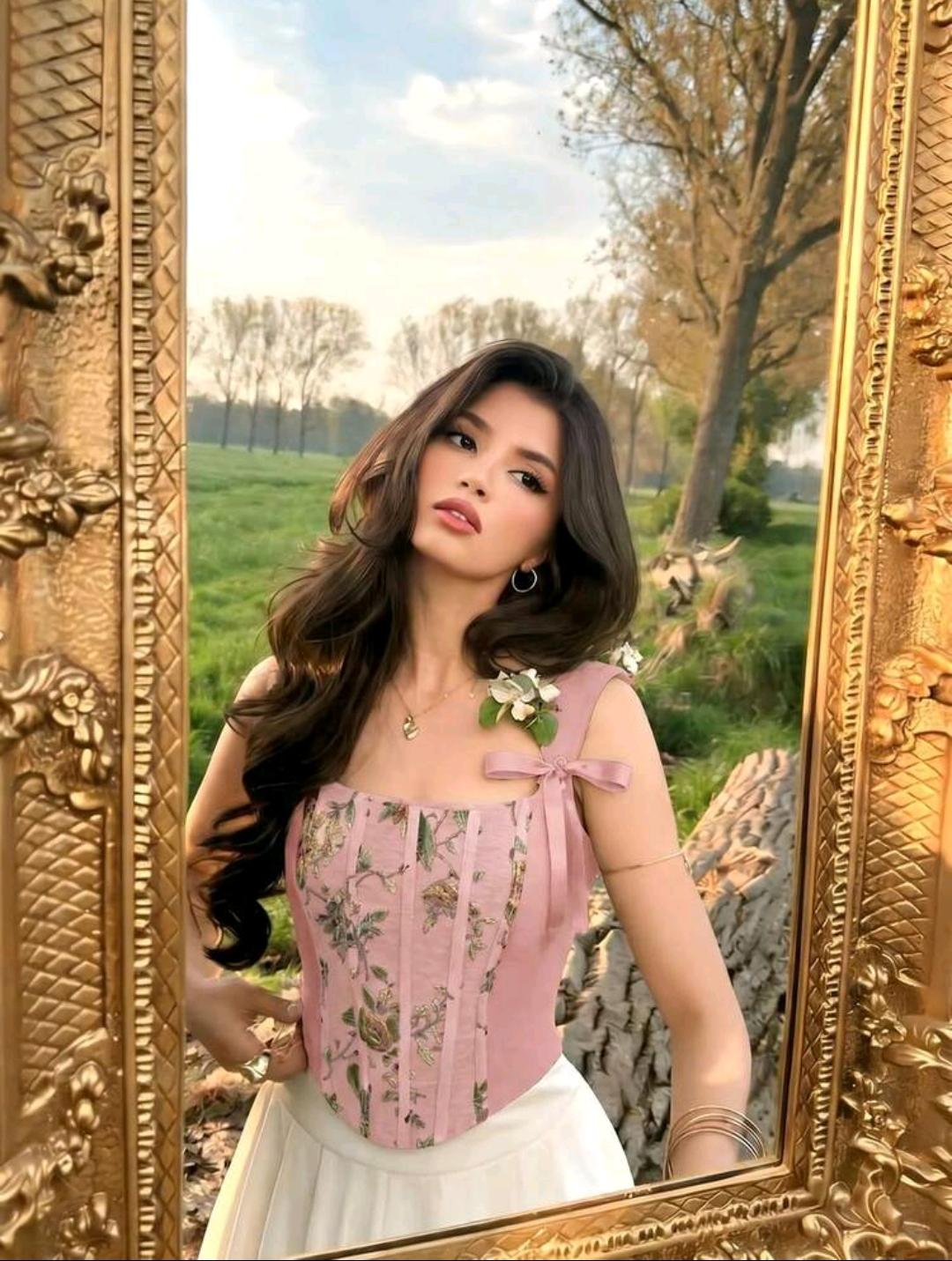 08. Blush Pink Floral Bow-Strap Corset Top
