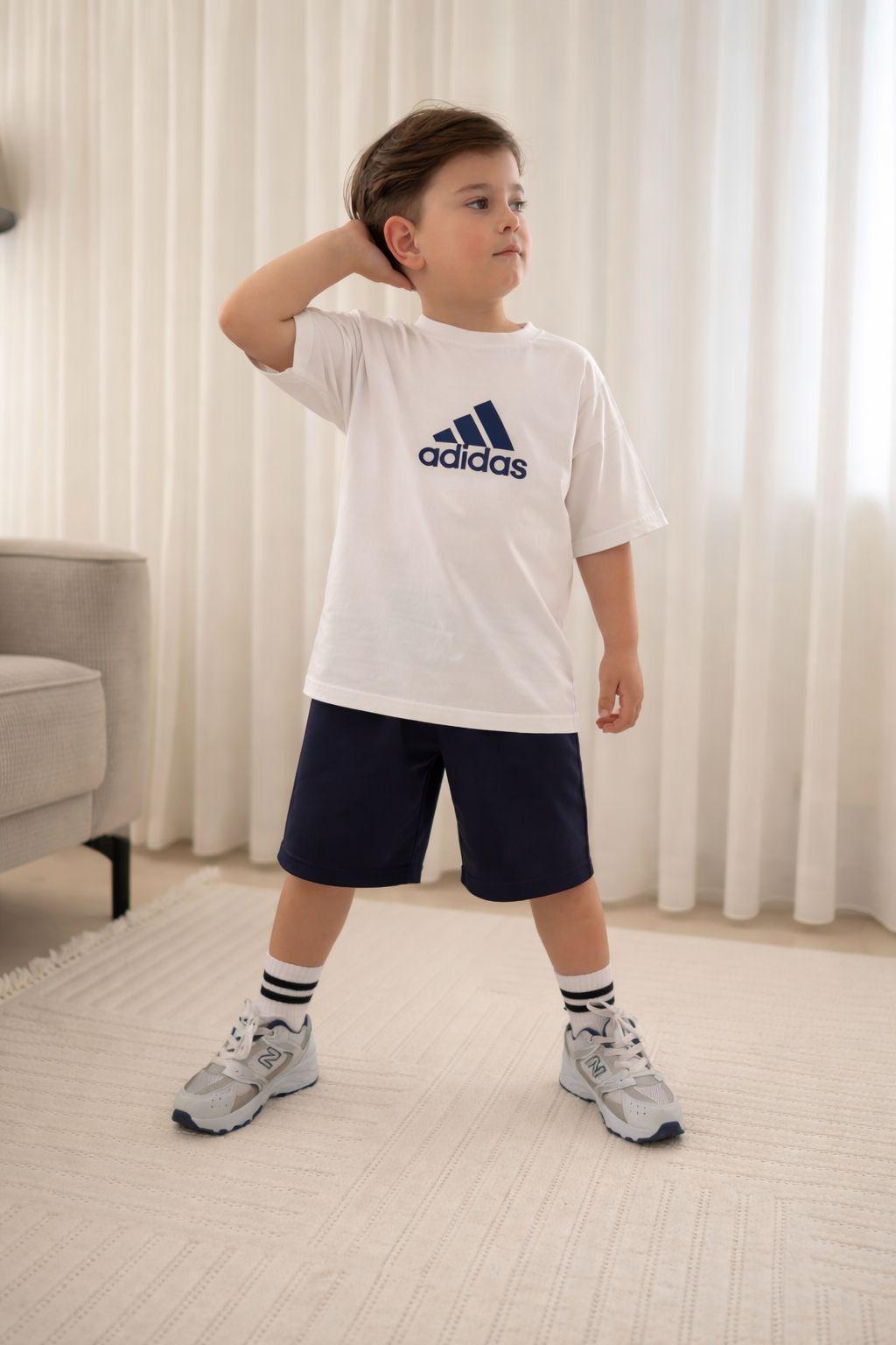 04. Adidas Logo Tee & Navy Shorts Set