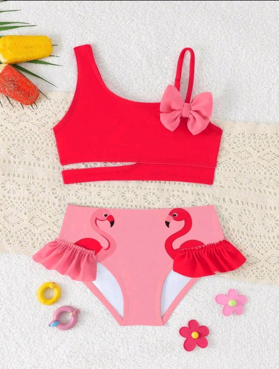 07. Red Flamingo Bow Bikini Set