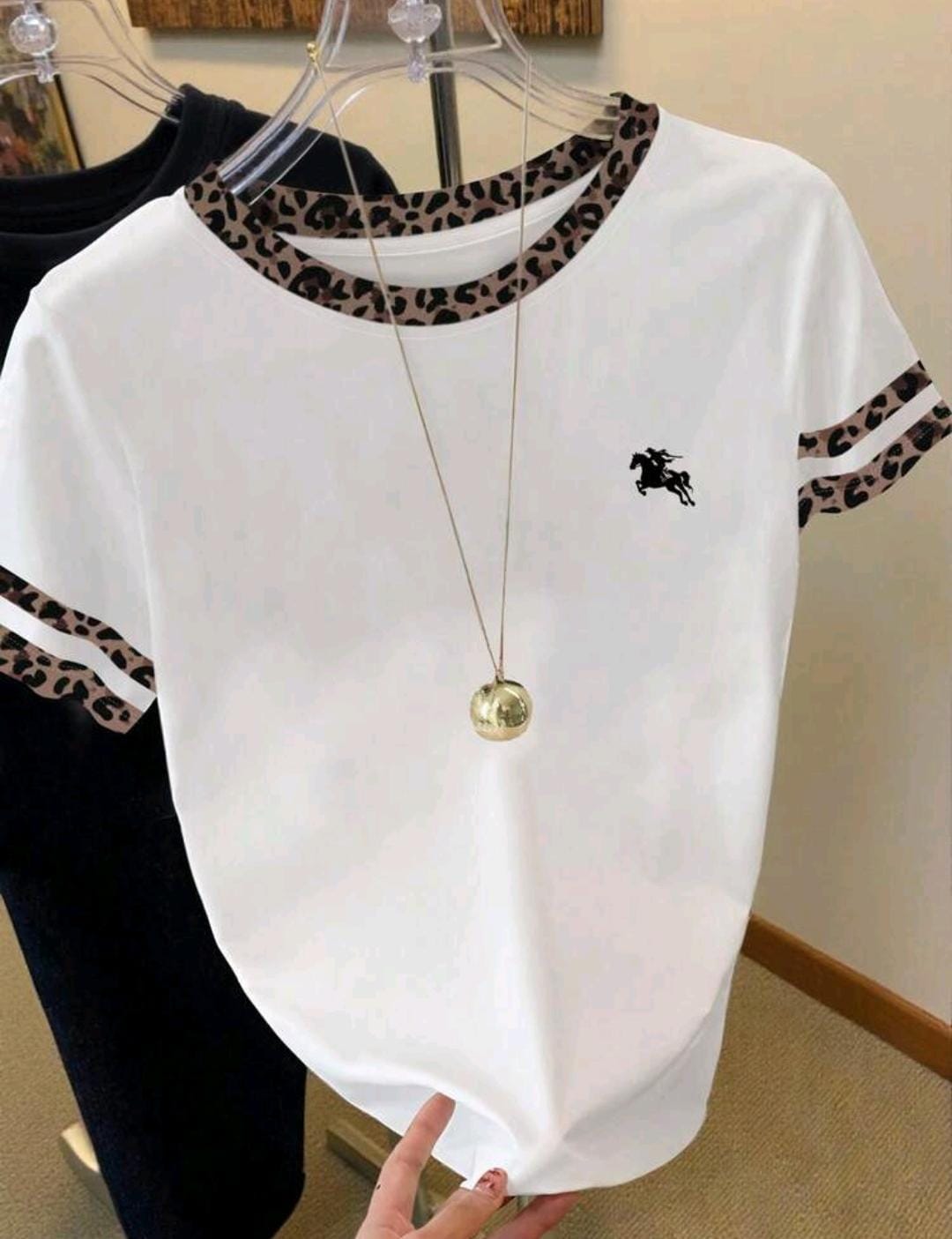12. Leopard Trim White Tee