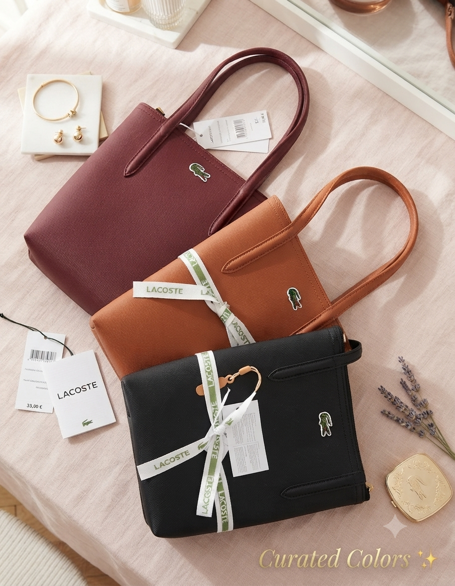 08. Lacoste-Style Mini Tote — Burgundy, Tan & Black