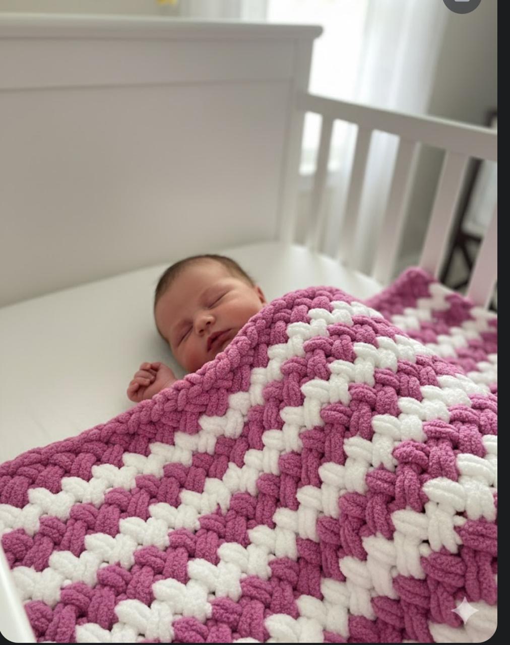 10. Chunky Knit Baby Blanket — Pink & White