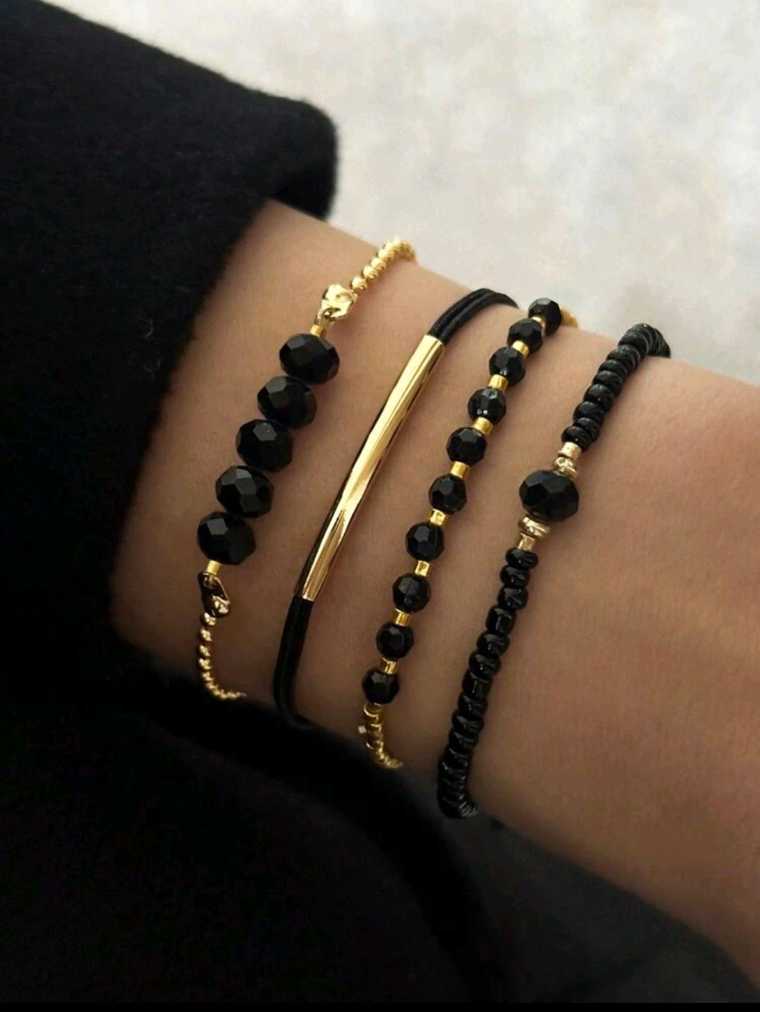 12. Black Beaded Bracelet Stack (4 pcs)