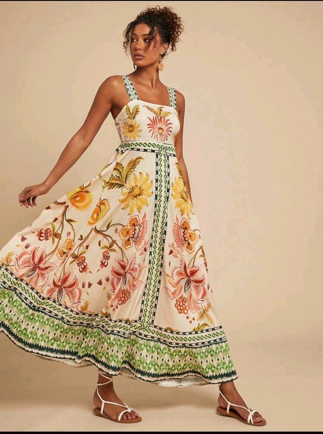 24. Ivory Botanical Border-Print Maxi Sundress