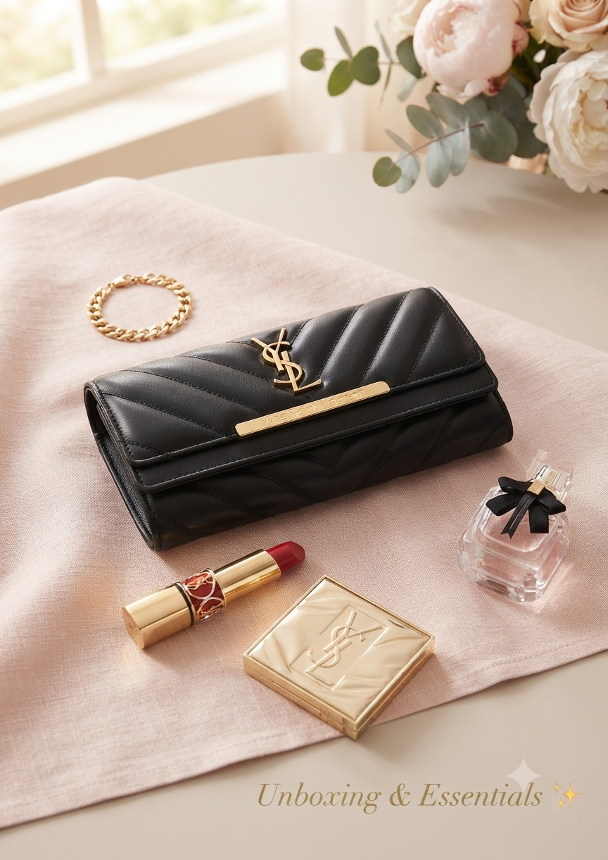 05. YSL-Style Quilted Long Flap Wallet — Black