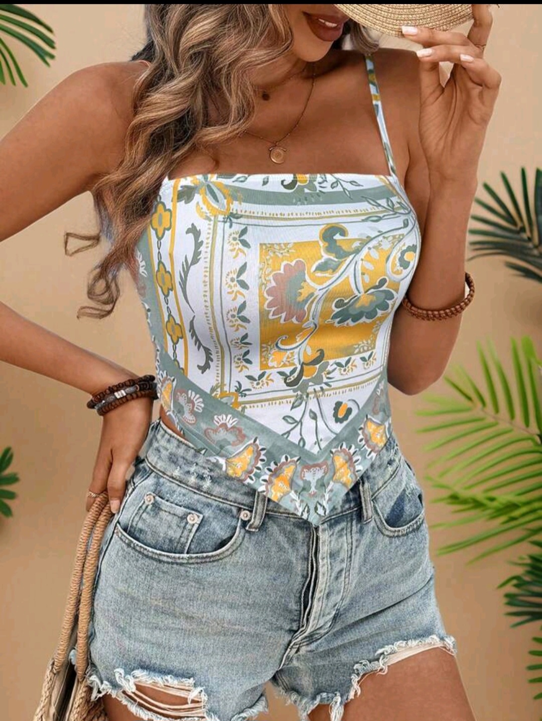 14. Yellow & Sage Bandana Print Scarf Top
