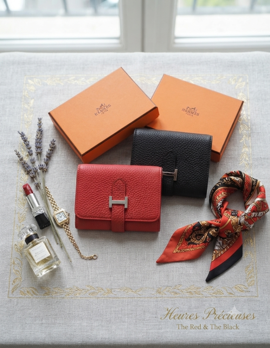 04. Hermès-Style Bearn Compact Wallet — Red & Black