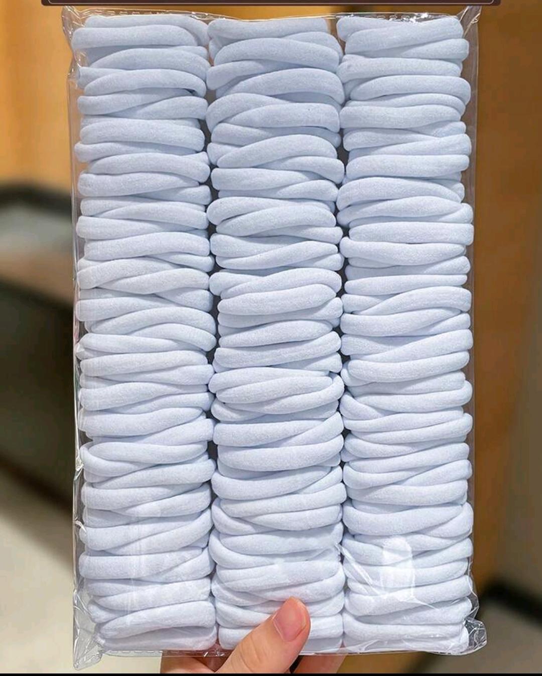 01. White Seamless Hair Ties — 100 pcs Pack