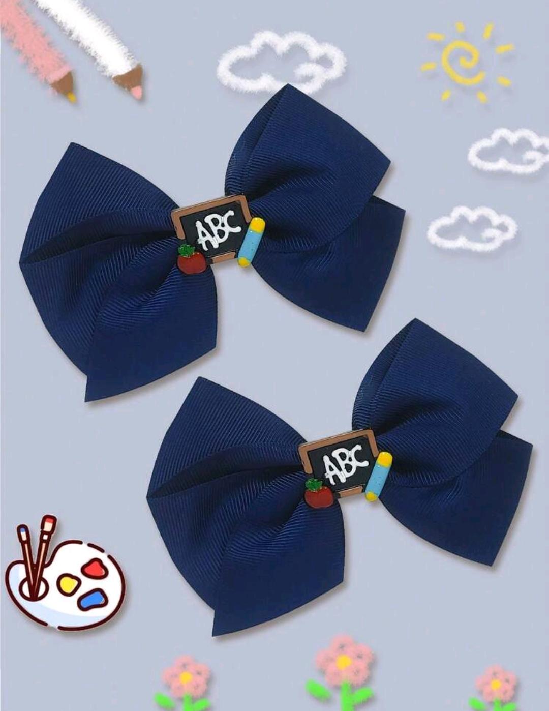 16. Navy ABC Chalkboard Bows — 2 pcs