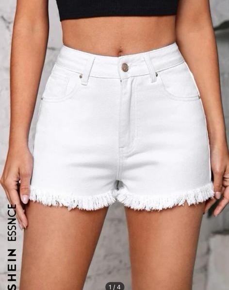 08. White Frayed-Hem Denim Shorts