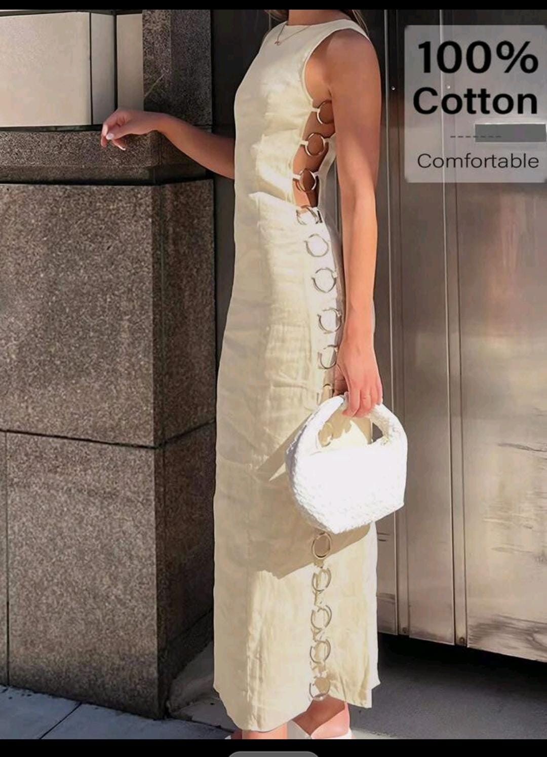 06. Cream Cotton Ring Cutout Maxi Dress